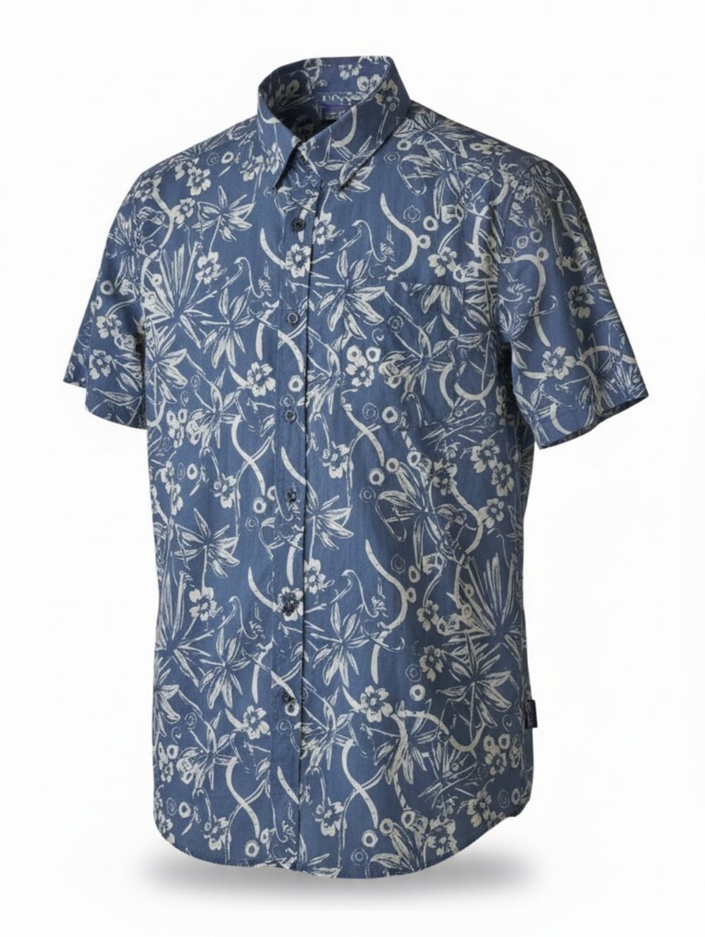 Patagonia Organic Cotton Men's M Blue White Floral Woven Short Sleeve Button-Up